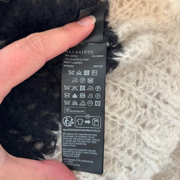 AllSaints Britt chunky knit alpaca blend sweater in black stripe - Size L - NWOT - Picture 7 of 7
